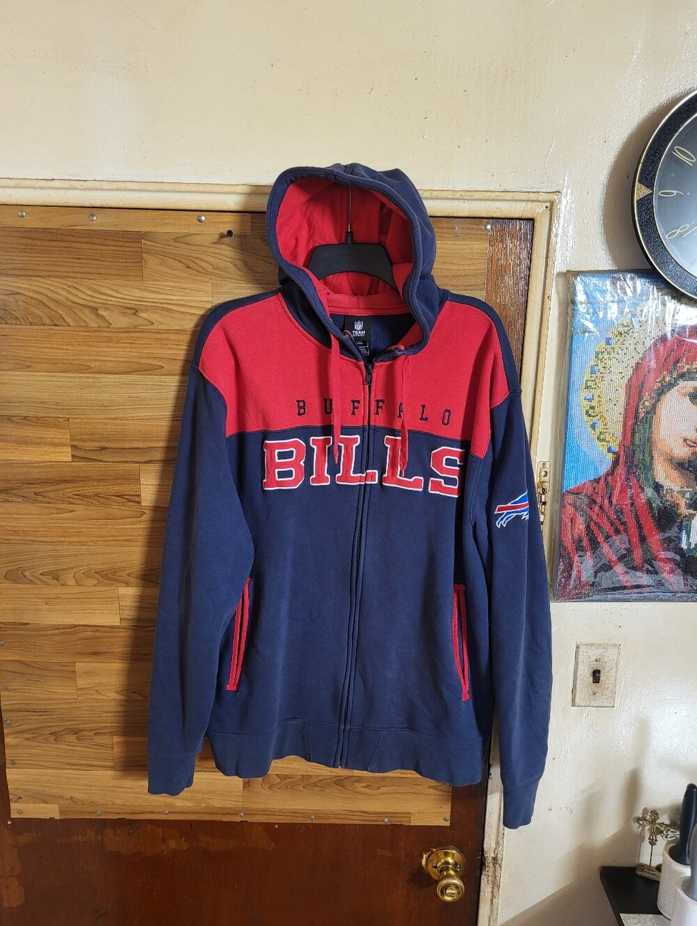 Buffalo Bills Hands High Zip Up Red Blue NFL Hoodie Jacket Sweat Shir Mens Large